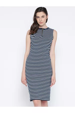 Miss Chase Women Navy & White Striped Sheath Dress