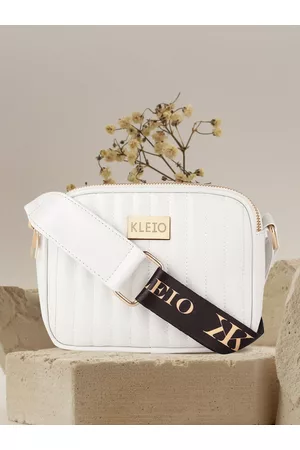 KLEIO White PU Structured Sling Bag with Tasselled