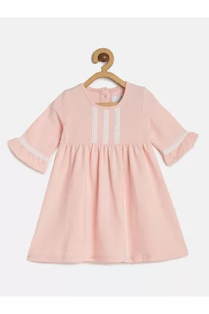 METRO KIDS COMPANY Girls Pink Organic Cotton Solid Fit and Flare Dress