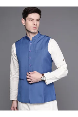 MANU Men Blue Woven Design Nehru Jacket