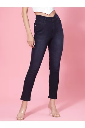KASSUALLY Women Blue Skinny Fit Low Distress Light Fade Stretchable Jeans