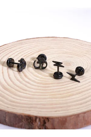 Yellow Chimes Men Black Set of 2 Stainless Steel Studs