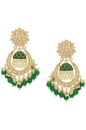 Asmitta Jewellery Gold-Plated Green Contemporary Chandbalis Earrings