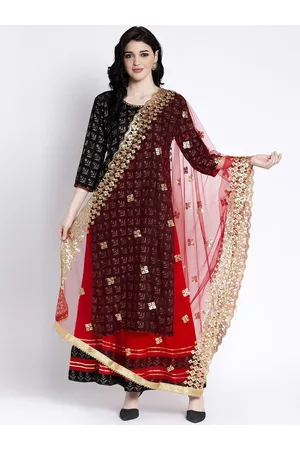 Clora Creation Women Red & Gold-Coloured Embroidered Dupatta