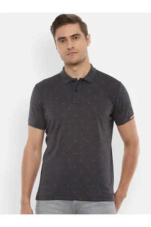 Louis Philippe Men Grey Polo Collar Slim Fit T-shirt
