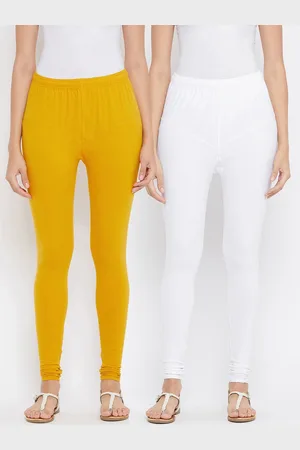 Tulsattva Women Pack Of 2 White & Yellow Solid Churidar-Length Leggings