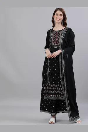 Ishin Women Black Embroidered Kurta with Palazzos & Dupatta