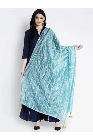 Clora Creation Blue & Silver-Toned Gotta Patti Dupatta