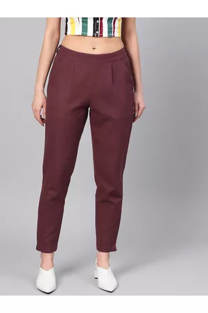 Jaipur Women Burgundy Regular Fit Solid Trousers