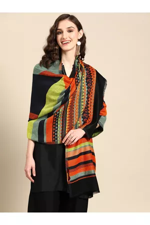 Sangria Women Multicoloured Woven Design Geometric Printed Stole