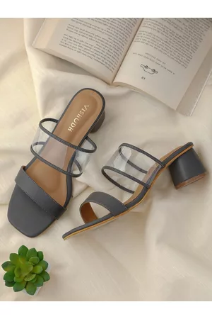 Vishudh Women Grey & Transparent Solid Sandals