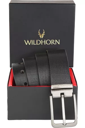 WildHorn Men Black Textured Leather Belt