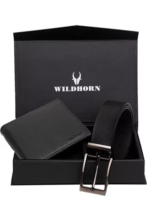 WildHorn Men Black RFID Protected Genuine Leather Accessory Gift Set