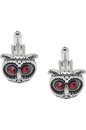 Bodha Silver-Plated & Red Owl Design Cufflink