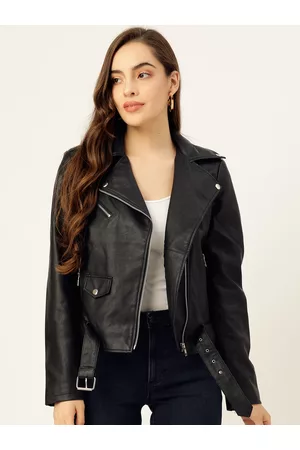 Leather Retail Women Black Solid Lightweight Leather Jacket