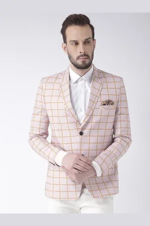 Hangup Men Pink & Beige Checked Single-Breasted Casual Blazer