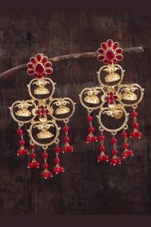 Silvermerc Designs Gold-Toned & Red Contemporary Drop Earrings