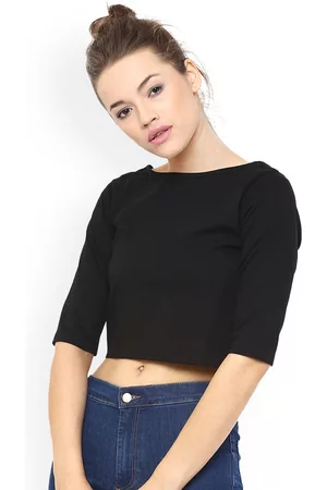 Miss Chase Women Black Solid Crop Top