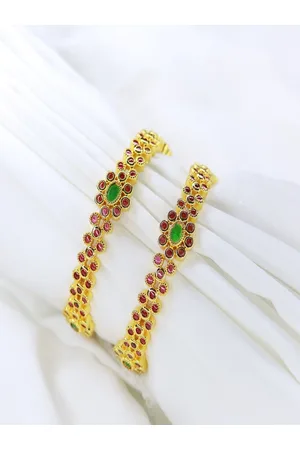 I Jewels Women Set of 2 Gold-Plated & Green Stone Studded Bangles