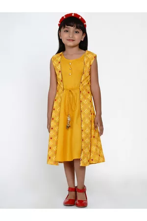 Bhama Girls Yellow Printed A-Line Dress