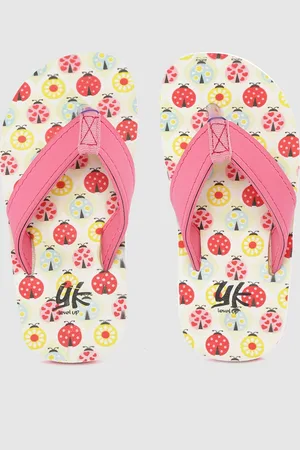 YK Girls Pink & Yellow Printed Thong Flip-Flops