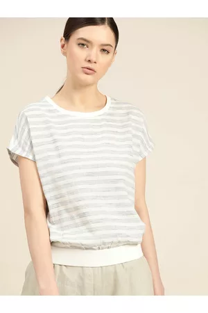Ether Kora Collection Women Off White Handloom Unbleached Fabric Blouson Top