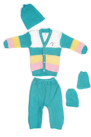 Superminis Unisex Kids Turquoise Blue & White Striped Cardigan with Joggers