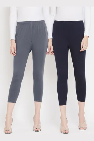 Tulsattva Women Pack Of 2 Grey & Navy Blue Solid Three-Fourth Length Leggings
