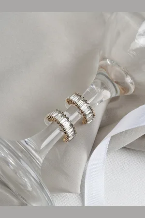 Joker & Witch Gold-Toned & White Contemporary Hoop Stone Earrings