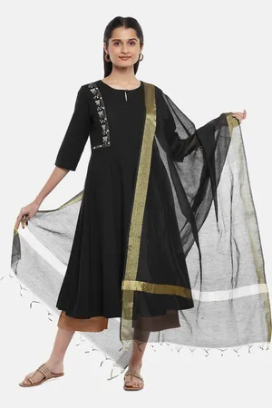Pantaloons Black Woven Design Pure Silk Dupatta
