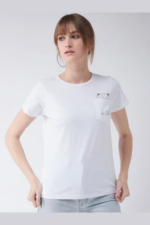 Miss Chase Women White Solid Round Neck Pure Cotton T-shirt
