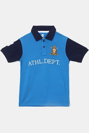 V-Mart Boys Blue Typography Printed Polo Collar Cotton T-shirt