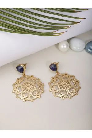 Berserk Gold-Plated & Navy Blue Contemporary Drop Earrings