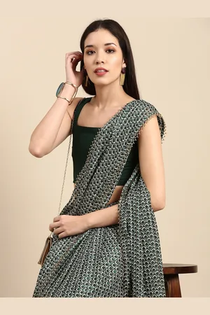 Sangria Women Geometric Printed, Beads and Stone Saree with Blouse Piece