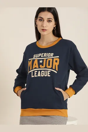 Dillinger Women Navy Blue Printed Oversized Sweatshirt