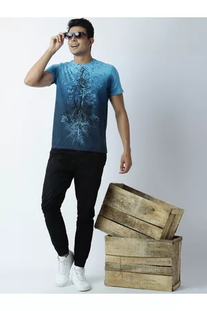 Huetrap Men Blue Tie & Dye Printed Cotton T-shirt