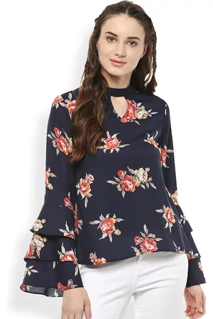 Rare Fashion Women Navy Blue & Red Printed Top