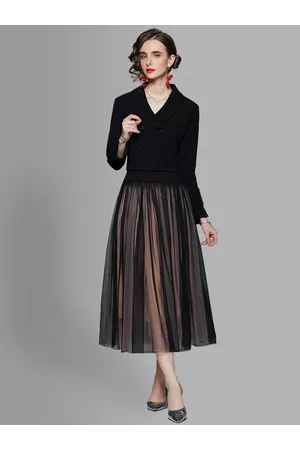 JC Collection Women Black & Beige Top with Skirt Co-Ord Set