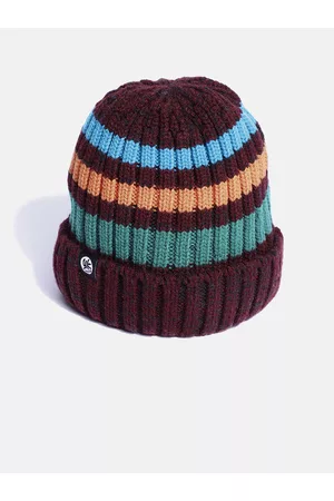 YK Kids Maroon & Green Striped Beanie
