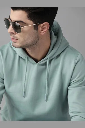 Roadster Men Green Solid Hooded Sweatshirt