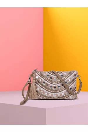 Anekaant Women Pink Embellished Structured Sling Bag with Tasselled