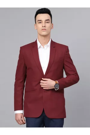 MANQ Men Maroon Slim Fit Solid Single-Breasted Smart Casual Blazer