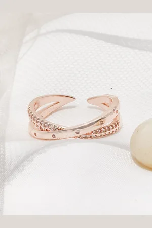 Joker & Witch Women Rose Gold-Toned & White Stone-Studded Finger Ring