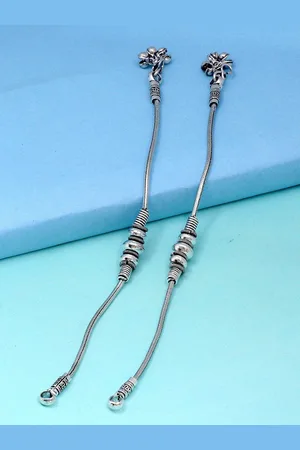 Yellow Chimes Women Set of 2 German Silver Oxidised Antique Traditional Anklets
