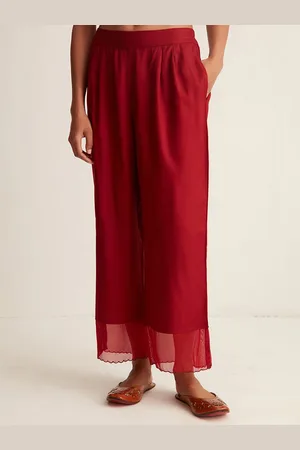 Ancestry Women Maroon Solid Cotton Straight Palazzo