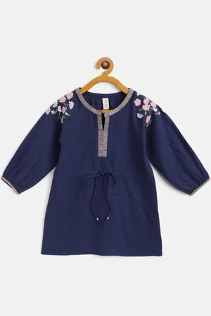 Scouph Navy Blue Embroidered Cotton Floral A-Line Dress