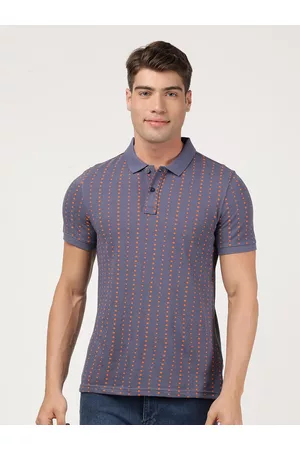 Lee Men Blue Striped Polo Collar Slim Fit T-shirt