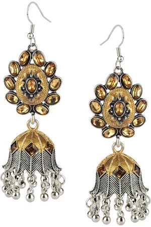 DESI COLOUR Gold-Toned Dome Shaped Jhumkas Earrings