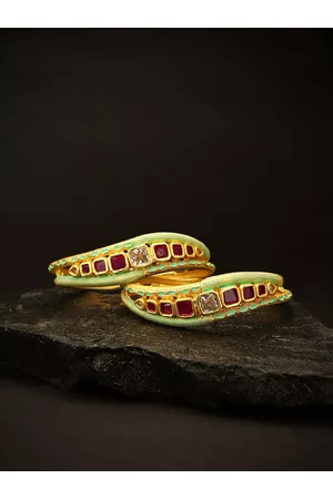 Priyaasi Set Of 2 Gold-Plated Pink & White AD-Studded Handcrafted Bangles