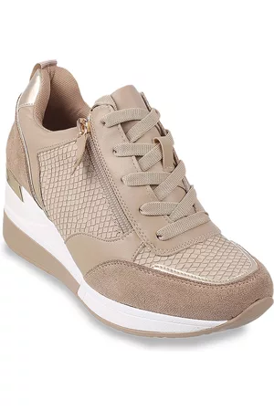 Metro Women Beige Woven Design High-Top Sneakers